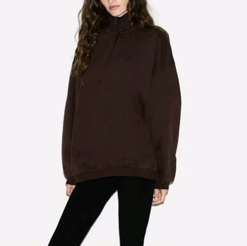 SKIMS Boyfriend Fleece Slouchy Half Zip Pullover Top